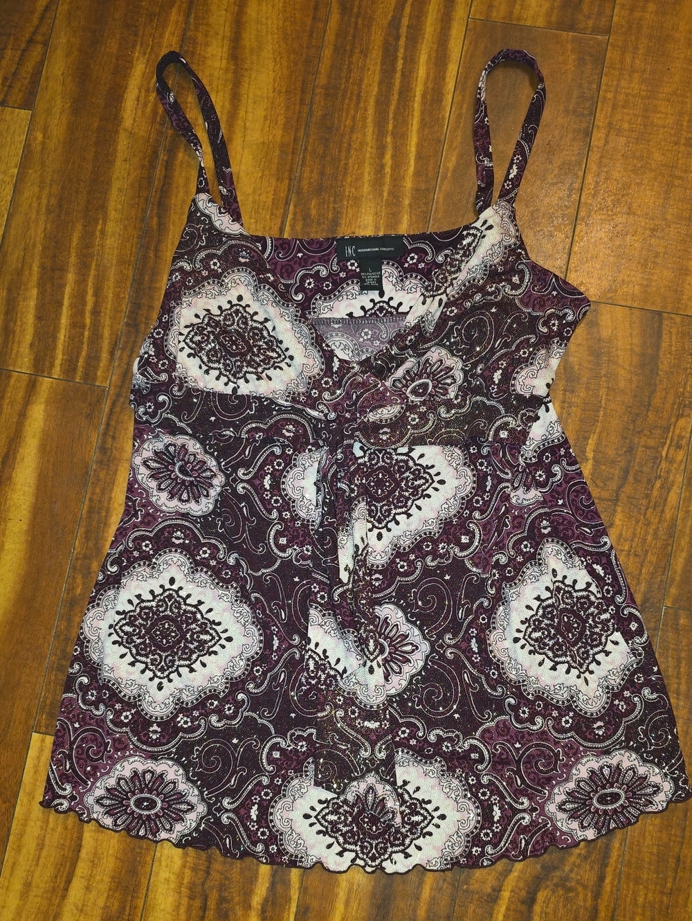 INC International Concepts Burgundy Paisley Tie-Front Camisole